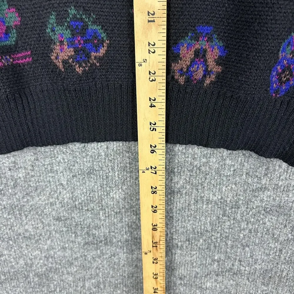 Vintage Bogner Sweater Mens Small Black Fair Isle Knit Crewneck Hong Kong 80s - Picture 7 of 9